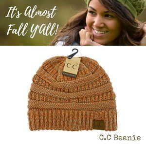 C. C Beanie Two-Tone (Orange/Beige) Knit Hat